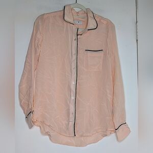 Madison du Soir • Silk Sophia Pajama Top in Pink w/ Black Piping Size Medium
